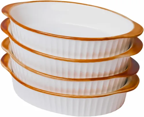Vista 11 de LEETOYI Juego de 4 moldes ovalados de porcelana para gratinar, para 1 o 2 personas, utensilios para hornear con doble asa para cocina y hogar