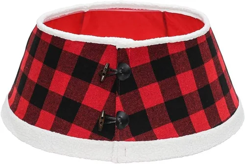 Vista 2 de New Traditions - Collar para Árbol de Navidad con Banda de Soporte de Estampado de Búfalo y Pestillo - Negro/Rojo