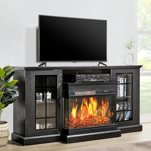 Vista 11 de LUXOAK Soporte de TV con chimenea de 75 pulgadas con chimenea eléctrica de Blanco envejecido