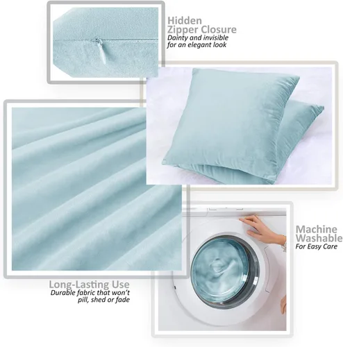 Vista 6 de Nestl Juego de 2 rellenos de almohada con terciopelo suave y sólido, juego de fundas de almohada cuadradas decorativas para sofá, automóvil Azul
