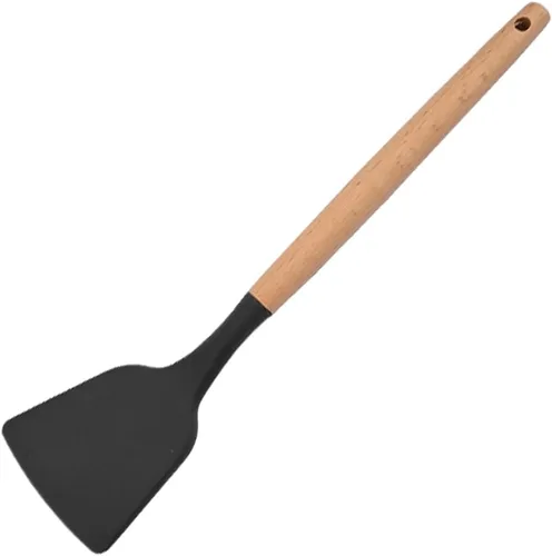 Vista 11 de 1 cucharón de silicona negra para sopa profunda, resistente al calor, cuchara de goma antiadherente grande con mango de madera para cocinar 1