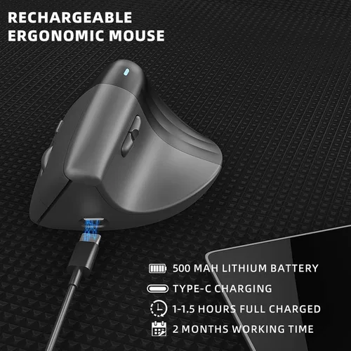Vista 4 de XUMIUZIY Wireless Vertical Ergonomic Mouse, 2.4G / Bluetooth Vertical Optical Mouse with 6 Buttons, 800/1200/1600 Adjustable DPI, Quiet Clicks, for