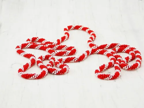 Vista 6 de HANDMADE 3 strand bohemian wrap necklace Extra long Original beaded lariat red white accessories