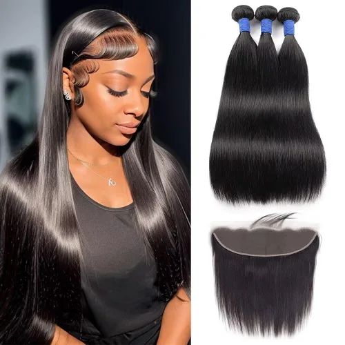 Vista 11 de Extensiones de pelo lacio 10A, paquetes de cabello humano 10 12 14 pulgadas, 100% cabello humano brasileño virgen sin procesar, tejido de pelo Negro