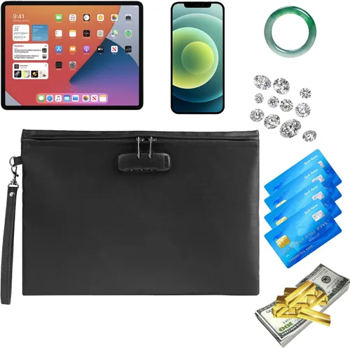 Vista 6 de Bolsa de documentos ignífuga de 2000℉ con bloqueo de contraseña, color negro, 14.3 x 10.2 pulgadas, bolsa de dinero ignífuga para efectivo