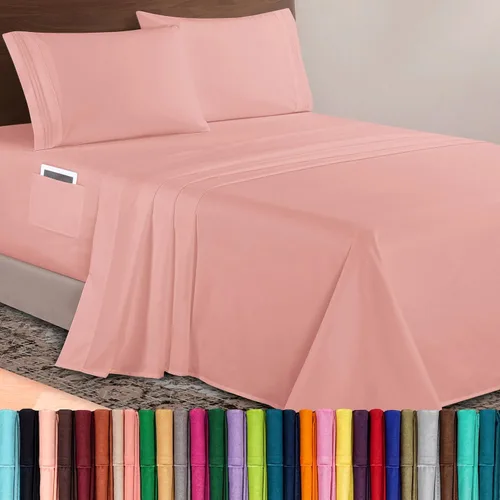 Vista 21 de Elegant Comfort Lujoso juego de sábanas de microfibra de alta calidad 1500 hoteleras bordadas de tres líneas más suaves de 4 piezas, resistente a