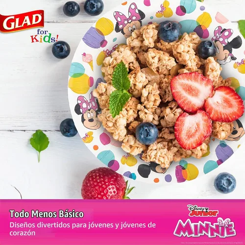 Vista 4 de Glad para Niños Cuencos Desechables de Papel de Disney Mickey y sus Amigos, Minnie Dots - Resistentes, A Prueba de Remojo, Aptos para Microondas