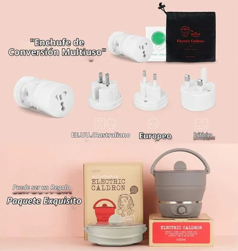 Vista 5 de Drizzle Olla Eléctrica Plegable para Viajes Hot Pot - Hot Pot de Cocción de Doble Voltaje 100V-240V - Utensilios de Cocina de Silicona Grado