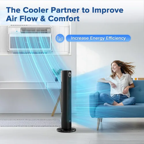 Vista 7 de Electactic Ventilador de torre para dormitorio, ventilador de pie de 25 pies/s, ventilador oscilante de 85° con control remoto, 3 velocidades, 4