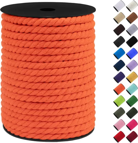 Vista 22 de Cordón de macramé de algodón, 0.315 in x 131 pies, hilo grueso para manualidades, cuerda trenzada de 3 hebras para colgar en la pared, ganchos