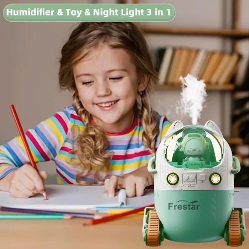 Vista 5 de Mini humidificador USB de 7.4 fl oz con luz nocturna LED, pequeño y lindo humidificador en adorable muñeca para niños, plantas, dormitorio, oficina