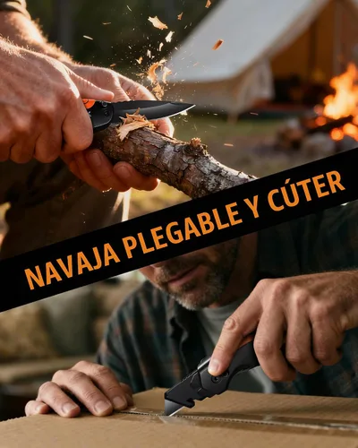 Vista 4 de Cuchillo utilitario plegable de 4 en 1, cuchillo de corte de caja multiherramienta con clip de cinturón, cuchillo de afeitar de cambio rápido