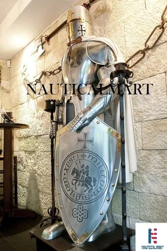 Vista 2 de Traje completo de armadura coleccionable de caballero medieval, para decoración del hogar, caballero