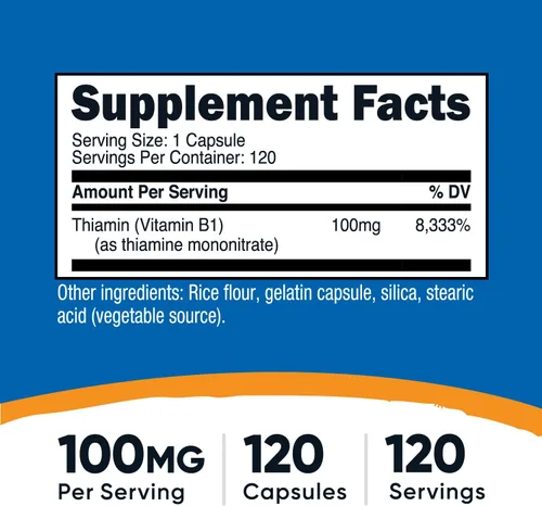 Vista 2 de Nutricost Vitamina B1 (tiamina) 100 mg, 120 cápsulas, sin gluten