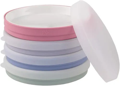 Vista 16 de Elk and Friends Platos blancos de porcelana para niños de 7.8 pulgadas con fundas de silicona, adecuados para bebés/niños pequeños, aptos