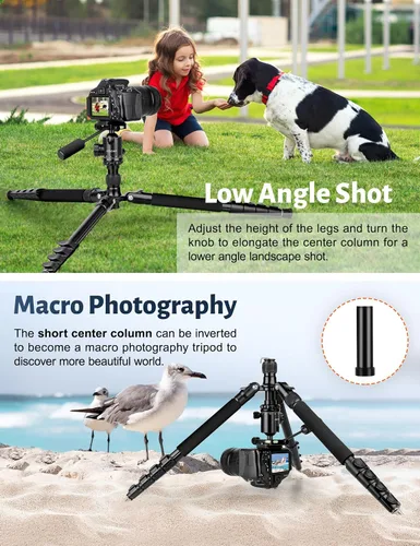 Vista 6 de Trípode de cámara JOILCAN, Trípodes y monópodos de aluminio de 83" con asa de metal, Trípode resistente para cámara DSLR, láseres, binoculares