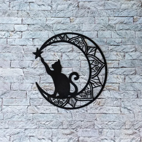 Vista 5 de EYONGLION Decoración de pared de gato de metal, arte de pared de gato negro, regalos para amantes de los gatos para mujeres, decoración de pared