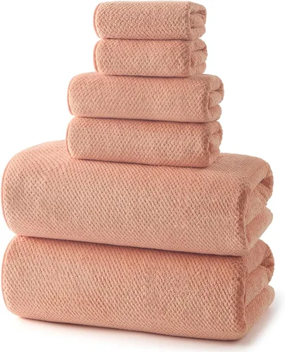 Vista 19 de REDKISS Juego de toallas de baño de 6 piezas, 2 paños de baño, 2 toallas de mano, 2 toallas de baño, forro polar coral ultra fibra, súper