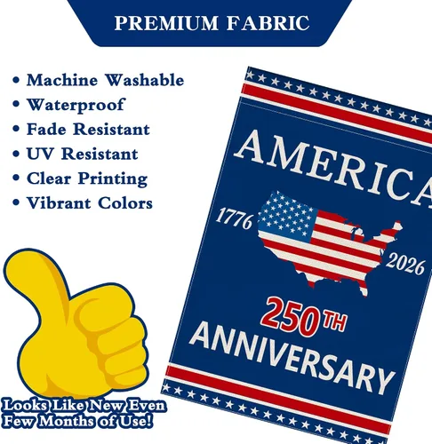 Vista 5 de Bandera de jardín con el 250 aniversario de Estados Unidos, bandera de Estados Unidos del 250 aniversario, bandera patriótica de 250 años, letrero