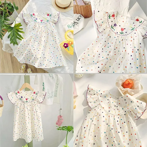 Vista 4 de Simplee Kids Vestido Casual para Bebés Niñas, Vestido de Pinzas para Niñas Pequenas, Vestido de Sol con Estampado Floral para Primavera Verano 1-6