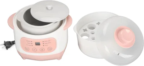 Vista 9 de Olla eléctrica para estofado, 1 litro, 200 W, temporizador de citas, olla de cocción lenta inteligente con vaporizador y hervir seco, mini olla