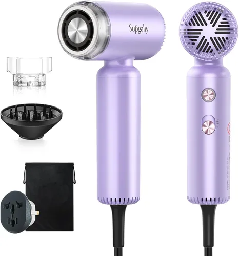 Vista 9 de Secador de pelo de viaje de doble voltaje, mini secadora de alta velocidad para secado rápido, secador de pelo iónico con difusor de regalo