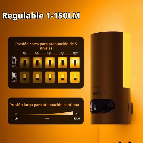Vista 4 de Lyridz Luz nocturna LED ámbar enchufable con sensor de movimiento, giratoria, luz nocturna retroiluminada regulable, brillo ajustable de 1-150 lm