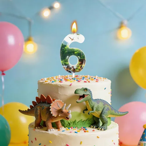 Vista 3 de Velas de cumpleaños de dinosaurios, suministros de decoración de fiesta de dinosaurios, velas de número de cumpleaños para decoración de pastel