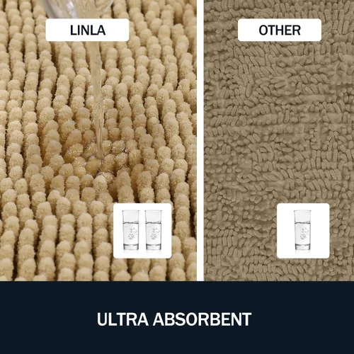 Vista 5 de LINLA Juego de 3 alfombras de baño de felpilla absorbente antideslizante, juego de alfombras de felpilla de felpa gruesa, se pueden lavar y secar