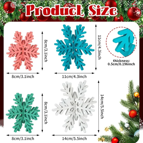 Vista 2 de Bucherry 12 piezas de decoración de mesa de copo de nieve de madera 3D con copos de nieve y centro de mesa para fiesta de congelados, Navidad
