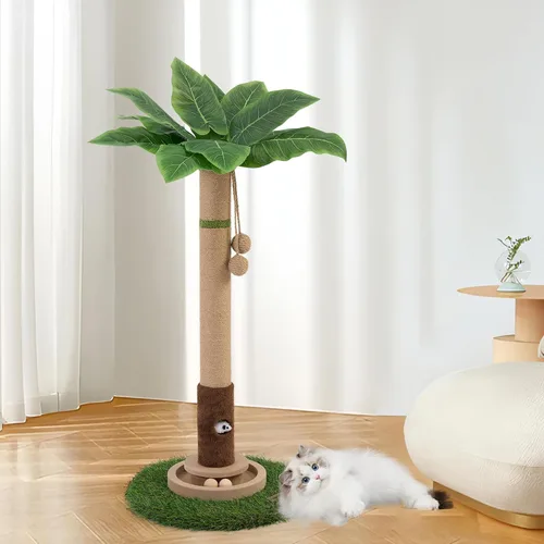 Vista 11 de WOOCHPET Rascador para gatos de interior de 35 pulgadas de alto, rascador de sisal para gatos con juguete de ratón y bolas de pista, base de madera