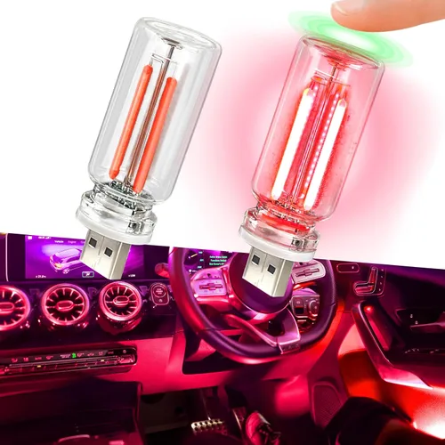 Vista 8 de 2 luces LED USB para automóvil, luces LED regulables al tacto, puerto USB, iluminación ambiental retro para automóvil, luces LED interiores Azul