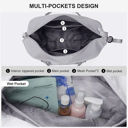 Vista 7 de Bolsa de viaje deportiva grande para gimnasio, bolsa de mano para mujer, bolsa de fin de semana, Gris, Moda