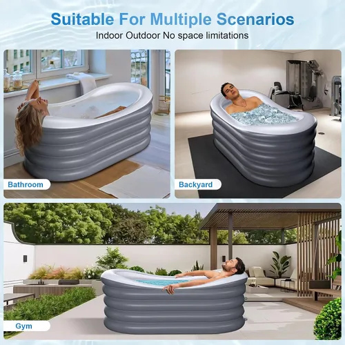 Vista 7 de BINYUAN Bañera inflable para adultos – Tina de hidromasaje plegable portátil con bomba eléctrica, diseño de baño caliente y hielo, plegable para 1-2