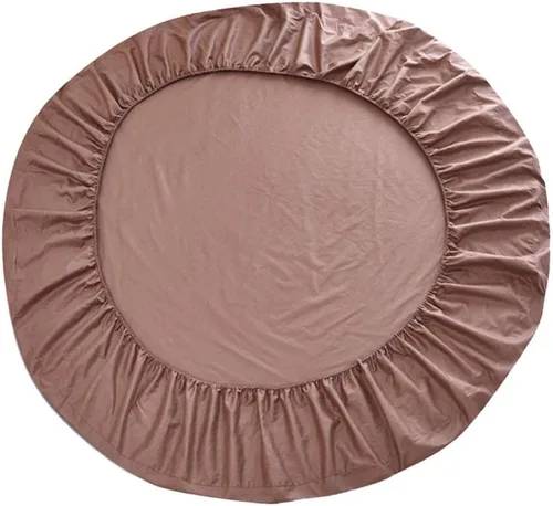Vista 12 de homozy Cubierta de cama ajustable de cama redonda de color sólido para el hogar del hotel, beige