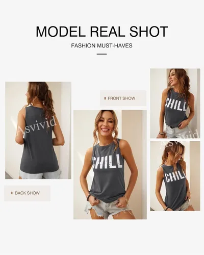 Vista 4 de Asvivid - Camisetas sin mangas para mujer, holgada, con cuello redondo, estampado de letras, diente de león, para verano, casuales