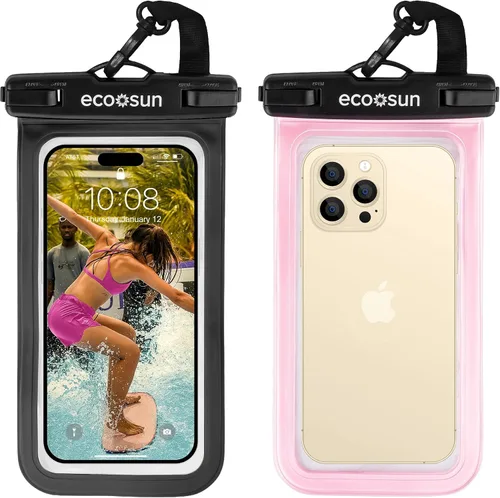 Vista 9 de Eco Sun Paquete de 2 bolsas impermeables para teléfono, funda impermeable Negro/Azul