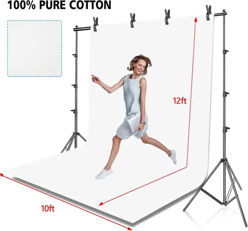 Vista 2 de HYJ-INC Sistema de soporte de fondo para fotos con kit de soporte de fondo de 10 x 10 pies, 10 x 12 pies, telón de fondo de muselina de algodón 100%