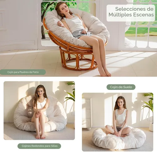 Vista 4 de HIGOGOGO Cojín para silla Papasan con funda de corduroy (sin silla), cojín de apoyo de 48 x 48 pulgadas, cojín para silla acolchado, beige