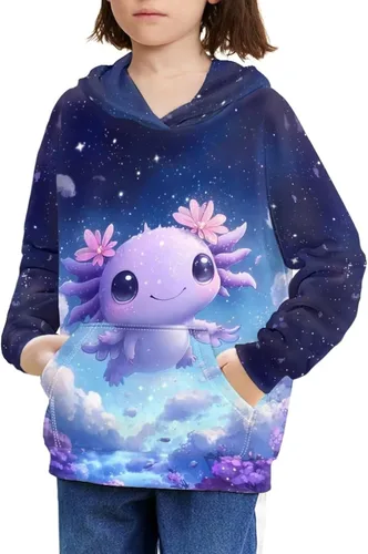 Vista 17 de Ystardream - Sudaderas para niñas adolescentes con bolsillo, sudaderas de manga larga para niños 0 Lindo Axolotl Rosa
