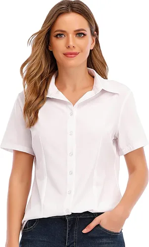 Vista 12 de Camisas básicas de oficina con cuello y botones para mujer, de fácil cuidado, de manga corta, con elástico