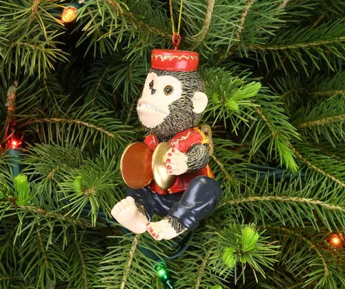 Vista 8 de Tree Buddees Retro Wind Up Toy Platillos Monos Divertidos Adornos de Navidad