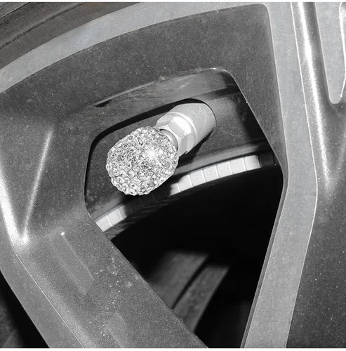 Vista 5 de 4 tapas de vástago de válvula de cristal con diamantes de imitación, accesorios exteriores de automóvil, cubiertas herméticas para vástagos