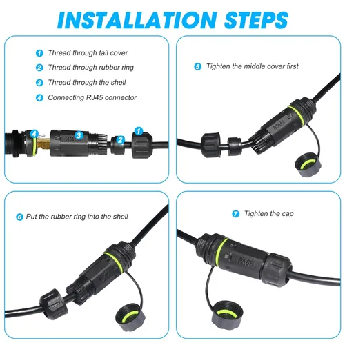 Vista 7 de 2PCS M20 RJ45 escudo impermeable Cat6A Ethernet conector de extensión Adaptador de cable LAN IP68, 8P8C, Extensor de cable de red Cat6, Acoplador