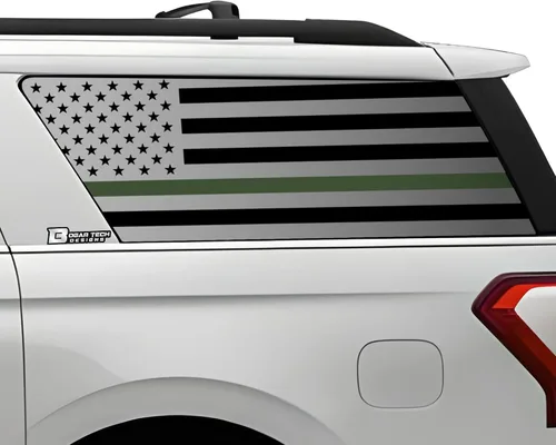 Vista 13 de BOGAR TECH DESIGNS Calcomanía de vinilo precortada con bandera estadounidense para ventana de un cuarto compatible con Ford Expedition MAX Negro