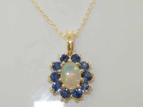 Vista 3 de Womens Solid Yellow 10K Gold Natural Opal & Blue Sapphire Pendant Necklace