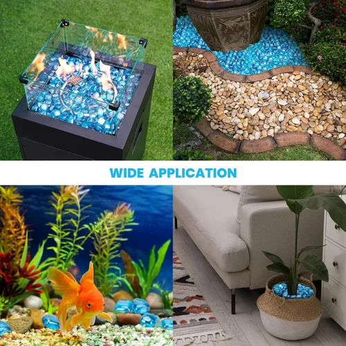 Vista 6 de Mr. Fireglass Cubos de vidrio para fuego de 1 pulgada para chimenea, hoguera y paisajismo, 10 libras de alto brillo azul caribeño