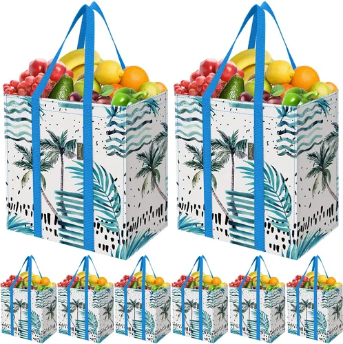 Vista 27 de BALEINE Paquete de 2 bolsas de comestibles reutilizables con parte inferior reforzada, bolsas plegables resistentes (follaje antiguo)