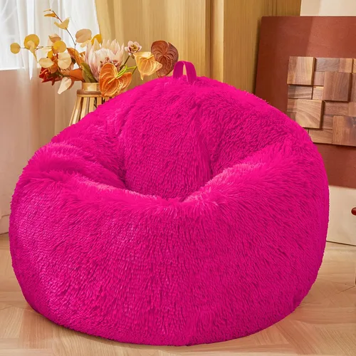 Vista 23 de Fundas para puf de pelo sintético mullido color beige, funda para silla puff de felpa suave color beige para niños y niñas, almacenamiento de puf