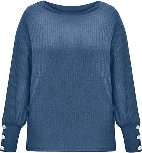 Vista 3 de Suéteres de talla grande para mujer cuello redondo manga larga casual de punto para otoño e invierno